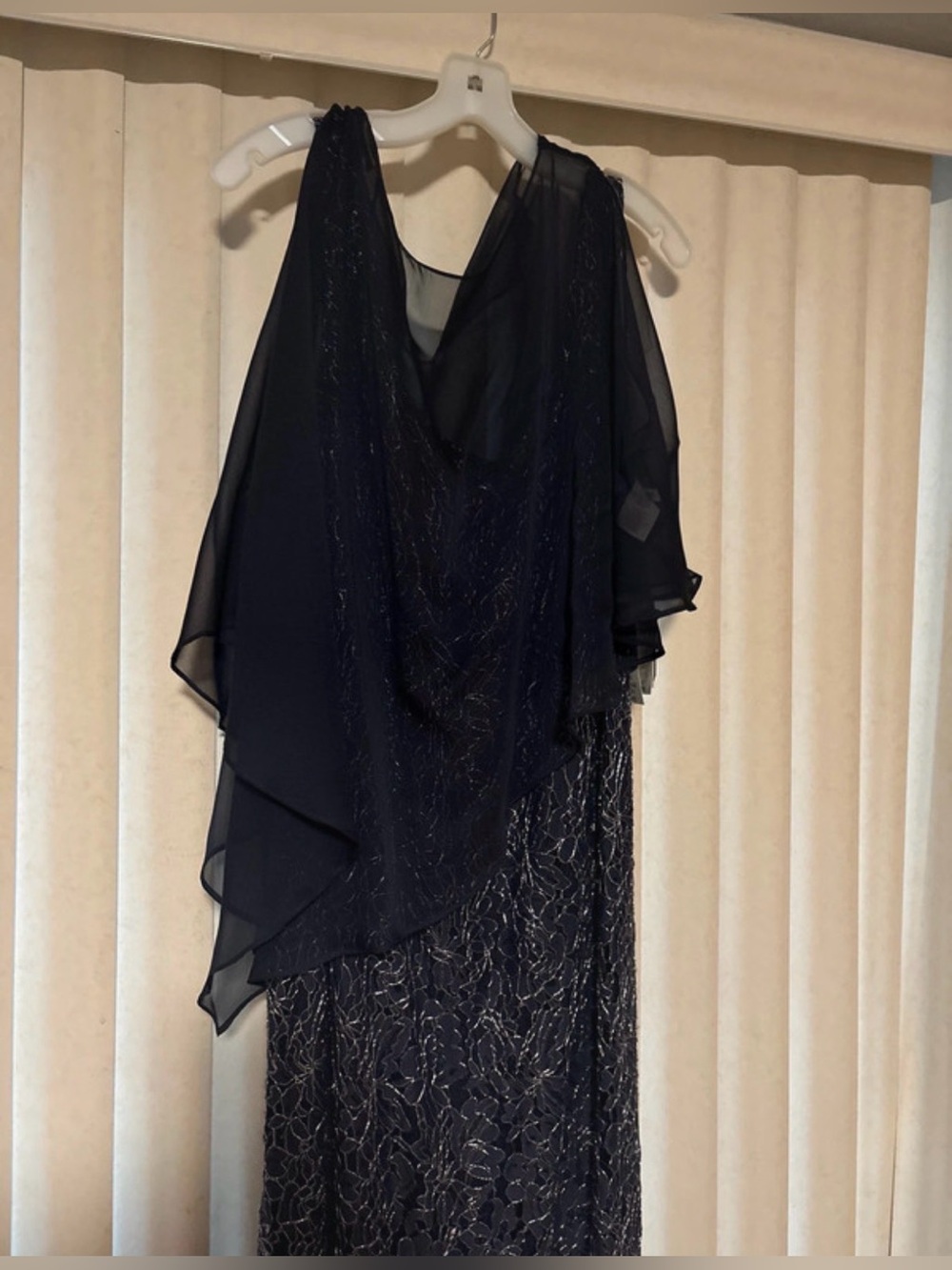 Plus Size Navy Evening Dress with Beaded Cap - Picture 4 of 6